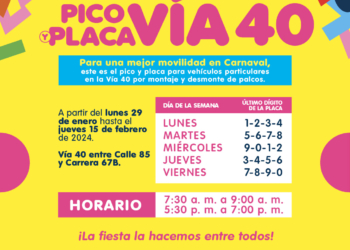 Este es el pico y placa para particulares en la vía 40 a partir del lunes 29 de enero